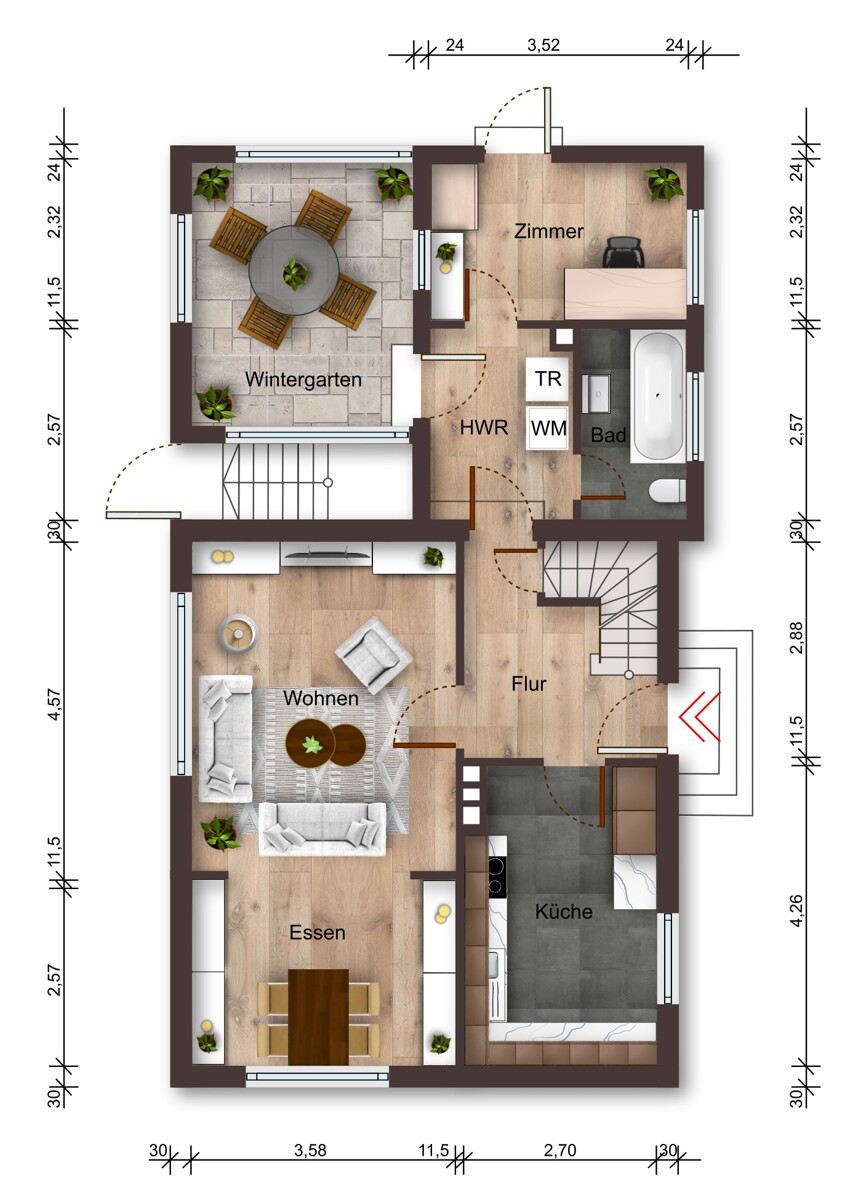 Grundriss Erdgeschoss: Alle Aufma�e, Details und Informationen ohne Gew�hr. Einfamilienhaus S�sel / R�bel